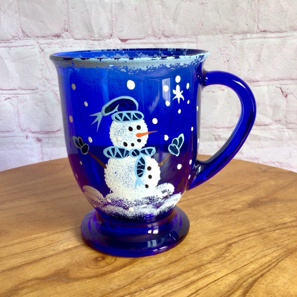 Vintage Anchor Hocking Cobalt Blue Glass Snowman Mug
